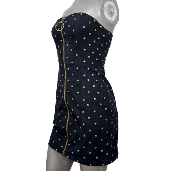 Betsey Johnson Dresses & Skirts - Vtg Betsey Johnson Womens Dress Black Denim Studded Zip Strapless Y2K 90s Sz 4 S
